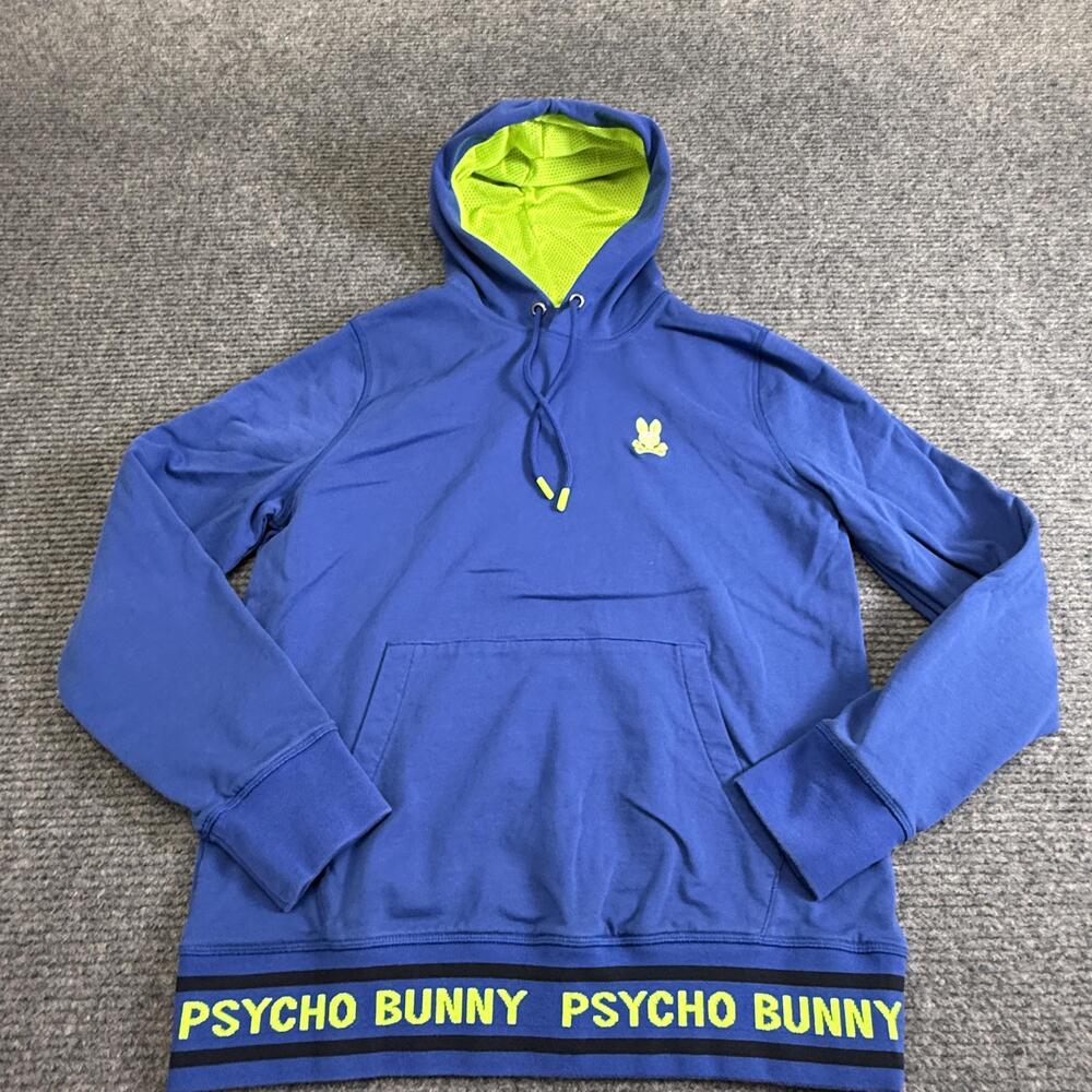 Psycho Bunny Hoodie Mens Small Blue Pullover Skull Bunny Logo Kangaroo Pocket